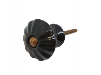 Perinteinen musta posliininuppi 32mm (messinki, antiikkipatinoitu, niklattu nuppi)